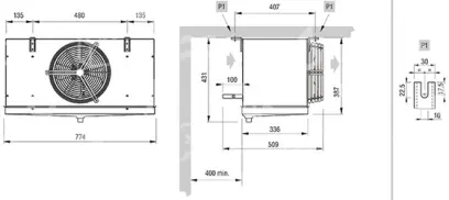 výparník ECO - Luvata GCE251E6ED, 1.44 kW (dT 8 st., R404) s odtáváním